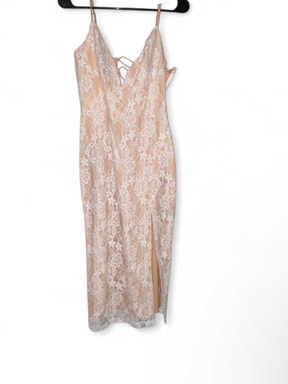 Showpo Cream Lace Slip Dress with Nude Lining